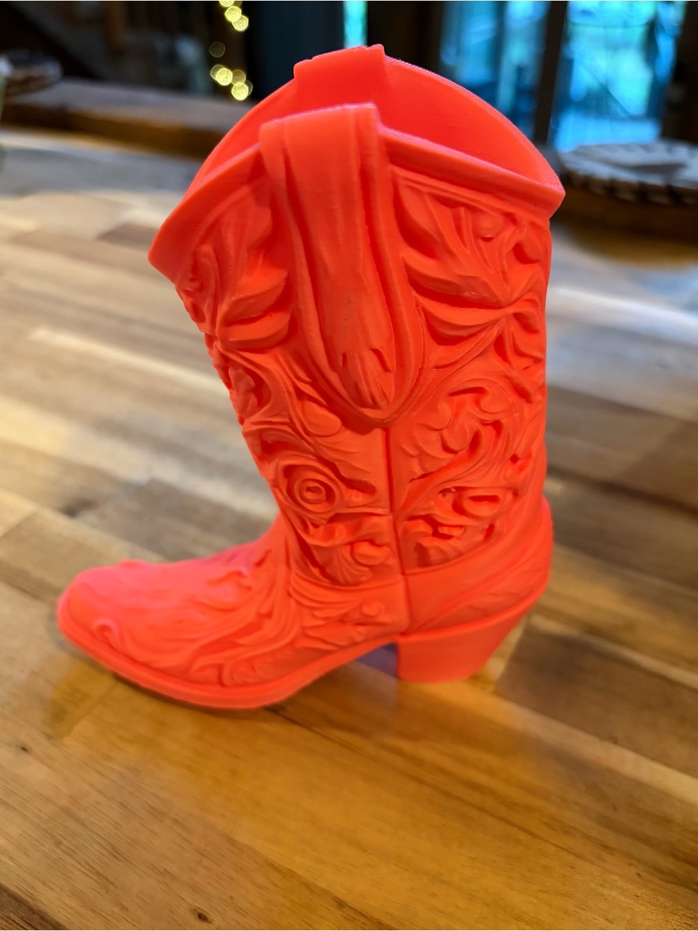 3D print Neon Coral Western Cowboy Boot Vase/Pen Holder